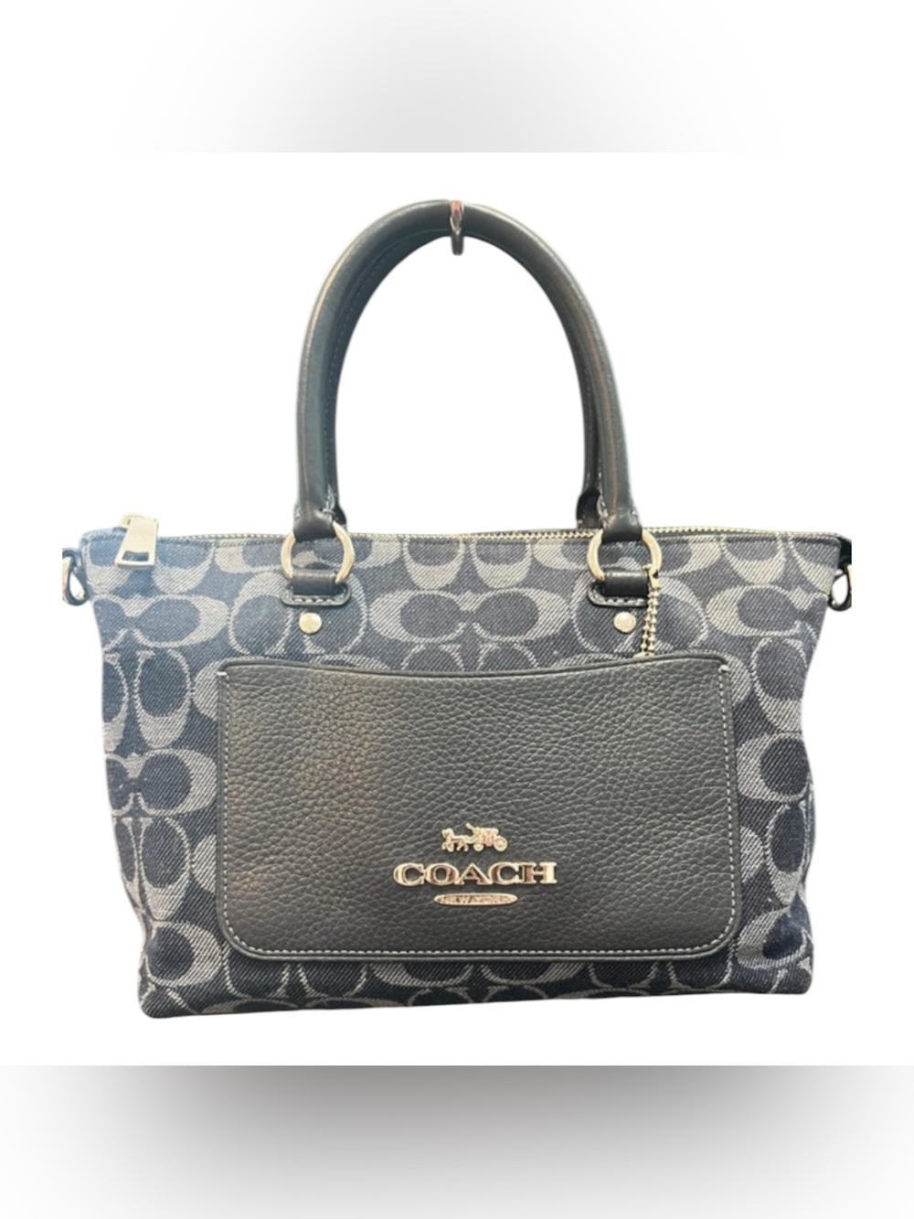 1119 Coach Black Signature Canvas Tote with Leather Trim 20874201119